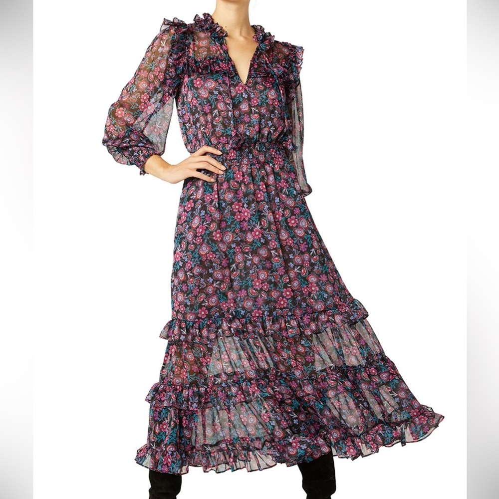 Misa Los Angeles Virginie Floral Long Sleeve Maxi Ruffle Dress Electric Ditsy XL